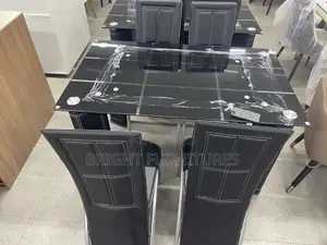 Glass Dining Table With 4 Leather Chairs