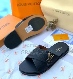 This Is Original Louis Vuitton Pure Leather Slippers for Men