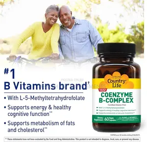 Country Life, Coenzyme Vitamin B-Complex , 60 Vegan Caps, Glass Bottle