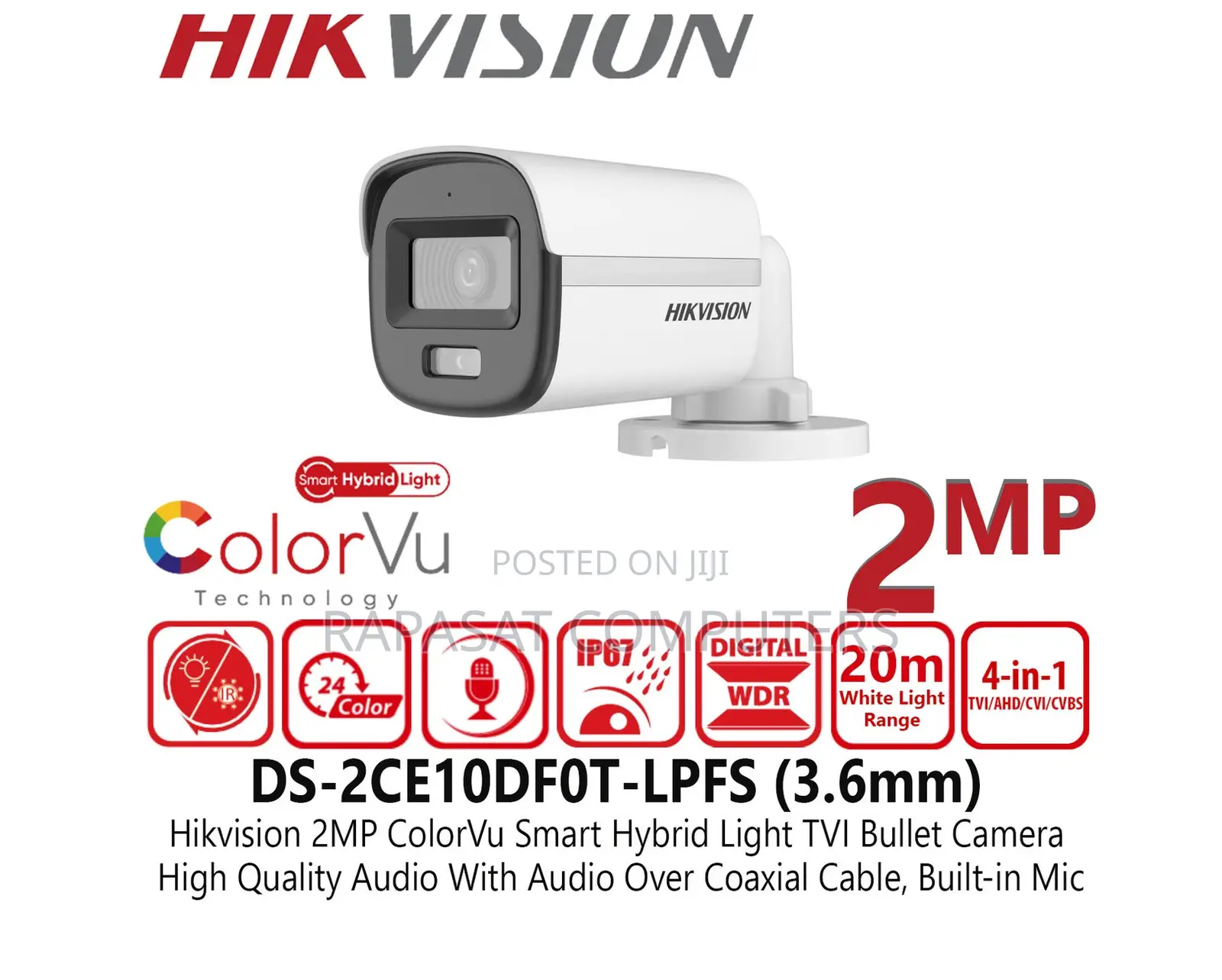 Hikvision (Ds-2ce10df0t-Lpfs) 2mp Colorvu Outdoor Camera