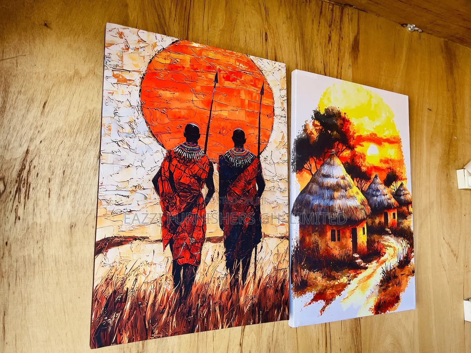 The Maasai Traditions Warrior’S Village Real Cloth Canvas Wall Arts