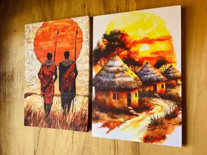 The Maasai Traditions Warrior’S Village Real Cloth Canvas Wall Arts