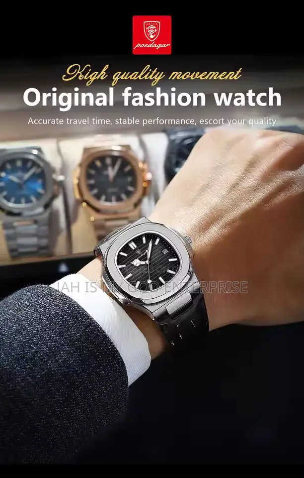 Poedagar Square Waterproof Luminous Leather Men's Quartz Wristwatch