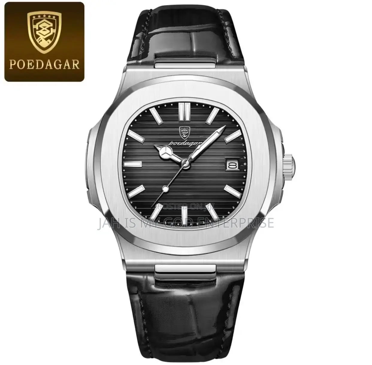 Poedagar Square Waterproof Luminous Leather Men's Quartz Wristwatch
