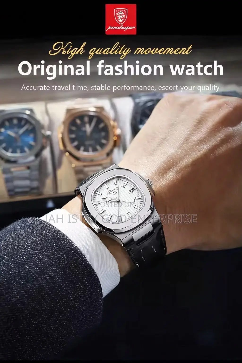 Poedagar Square Waterproof Luminous Leather Men's Quartz Wristwatch