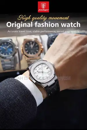 Poedagar Square Waterproof Luminous Leather Men's Quartz Wristwatch