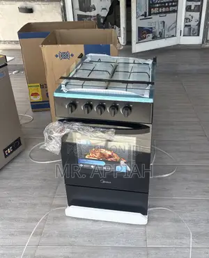 Midea 4 Gas Burner With Oven and Grill(Black)Glass Lid