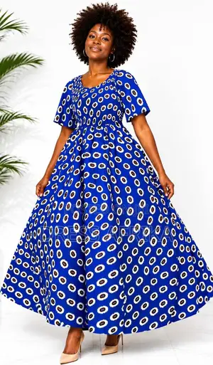 Stunning Royal Blue African Print Smocked Maxi Dress