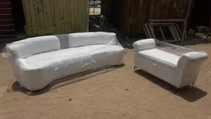 White Designed Fabric Sofa Plus Opening Table and Seat