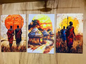 Real Cloth 3 Sets Wall Arts Canvas Frame Print Maasai Home Warrior