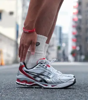 Quality Silver Red Retro Asics Sneakers