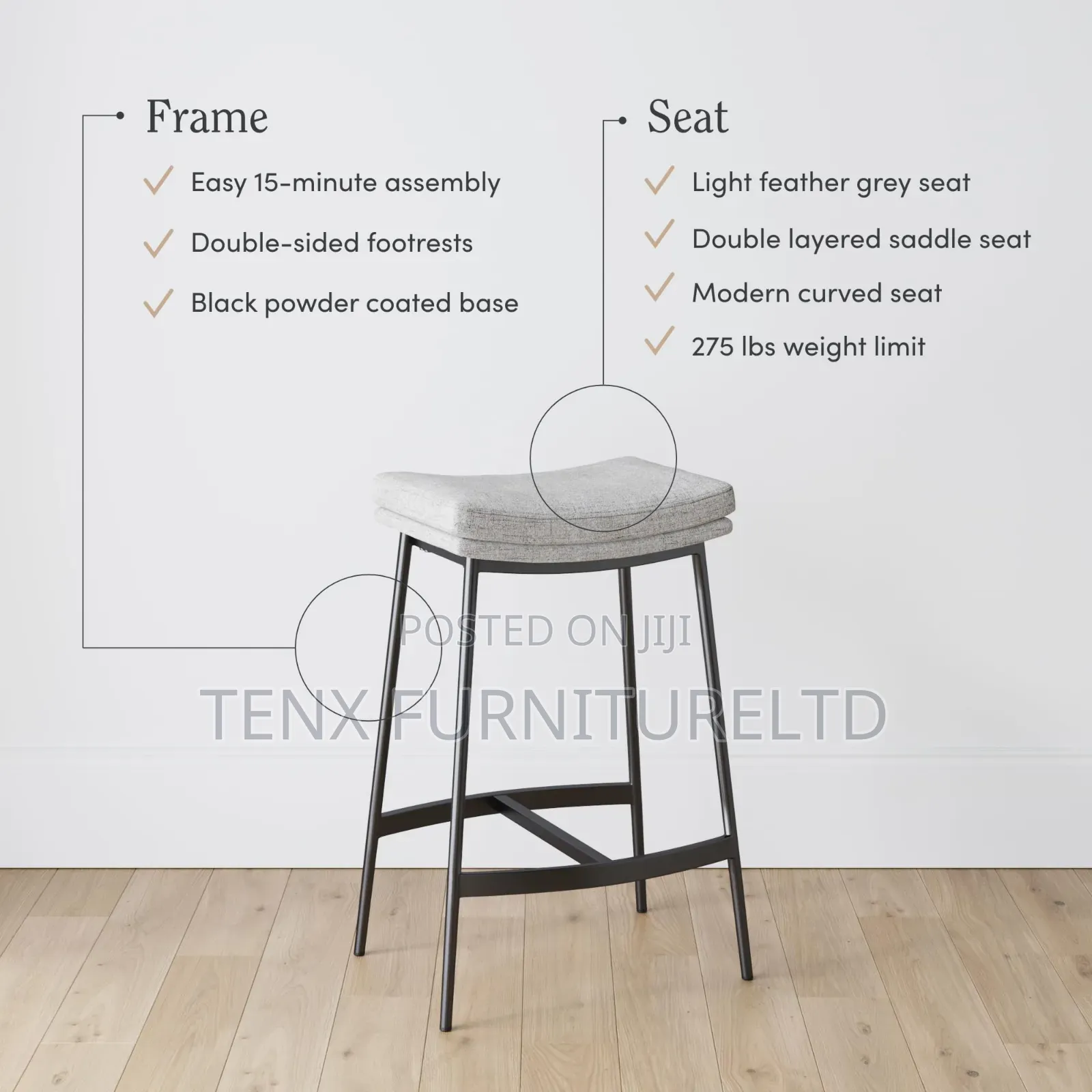 Bar Stool /Grey/Matte Black