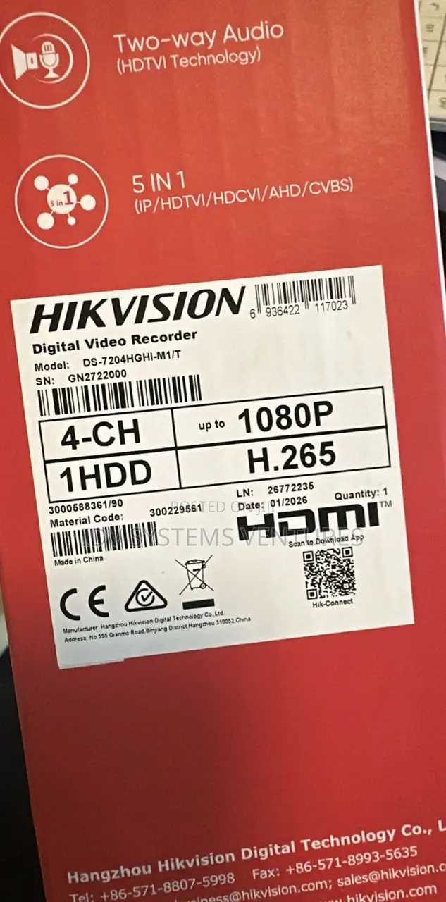 CCTV DVR Ds-7204hghi-M1/T 4-Ch 1080p Lite