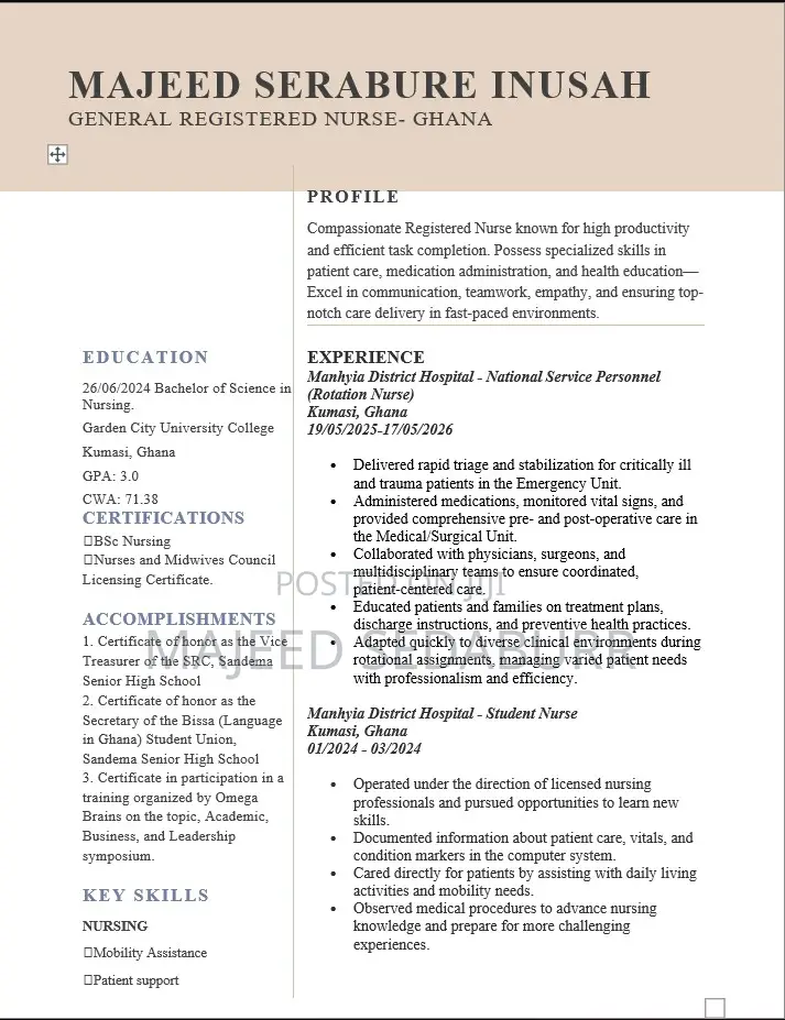 Healthcare Nursing CV