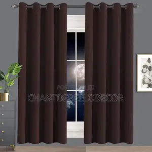 A Pair of Solid Coffee Brown Blackout Curtains 2 in 1