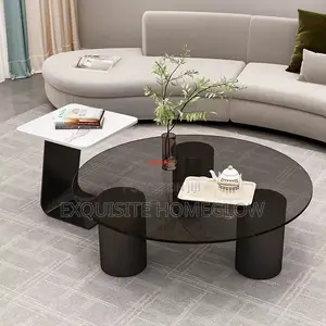 Tempered Glass and Marble Tabletop(Black,80+50cm)