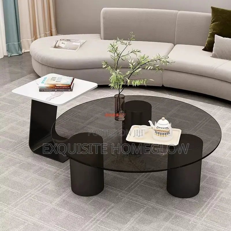 Tempered Glass and Marble Tabletop(Black,80+50cm)