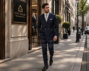 Blue Black and Black Double Breasted Suit