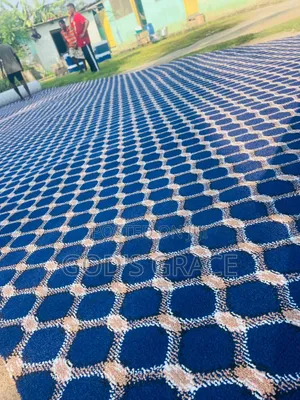 Blue Black Floor Woolen Carpet With Rings Designs