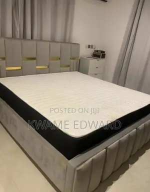 King Size Bed and Mattress Cream Color With Gold Design Available