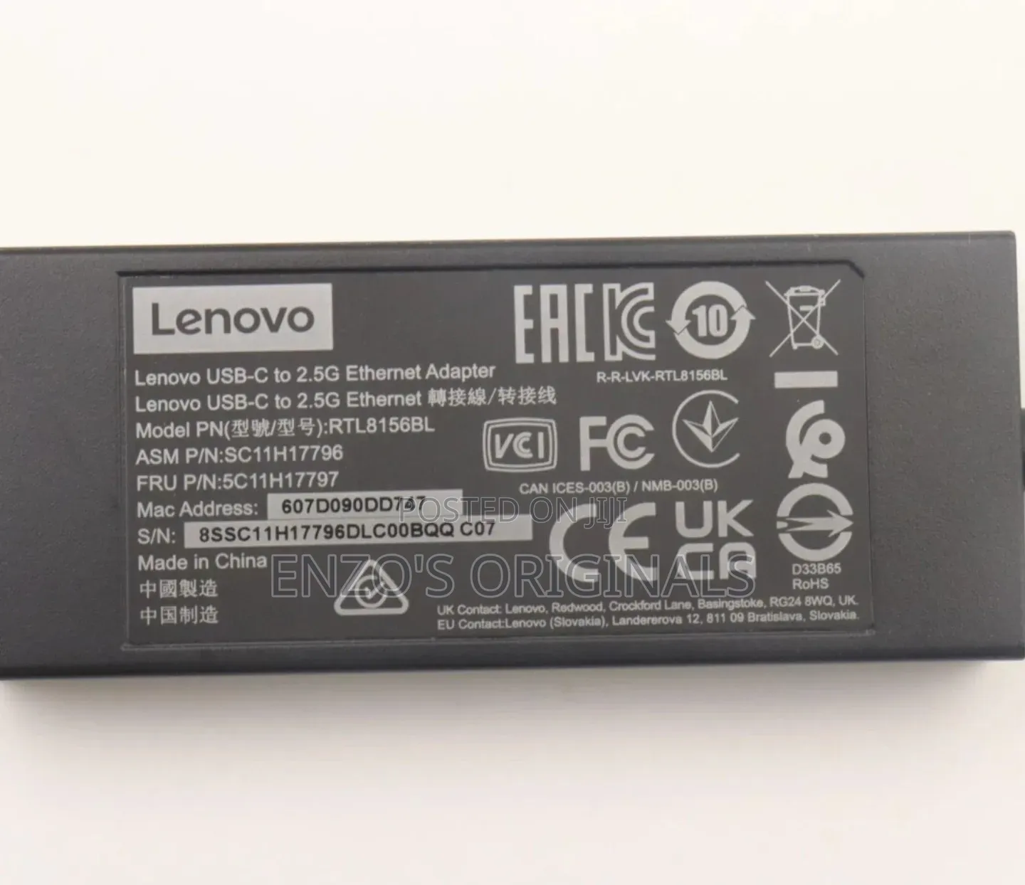 Usb-C to 2.5g Lan Adapter Ethernet Rj45 Dongle Original Lenovo Brand