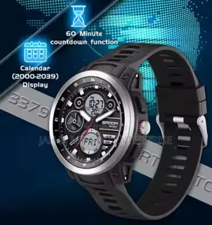 Sanda Sport Tpu Strap Waterproof Quartz Dual Display Wristwatch-Black