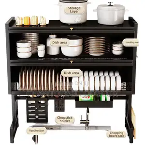 Over The Sink Dish Dust-proof Drying Rack Double Layer With Cover