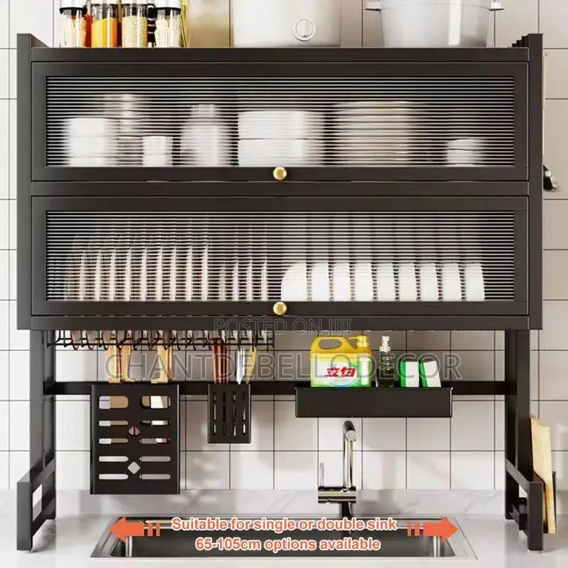 Over The Sink Dish Dust-proof Drying Rack Double Layer With Cover