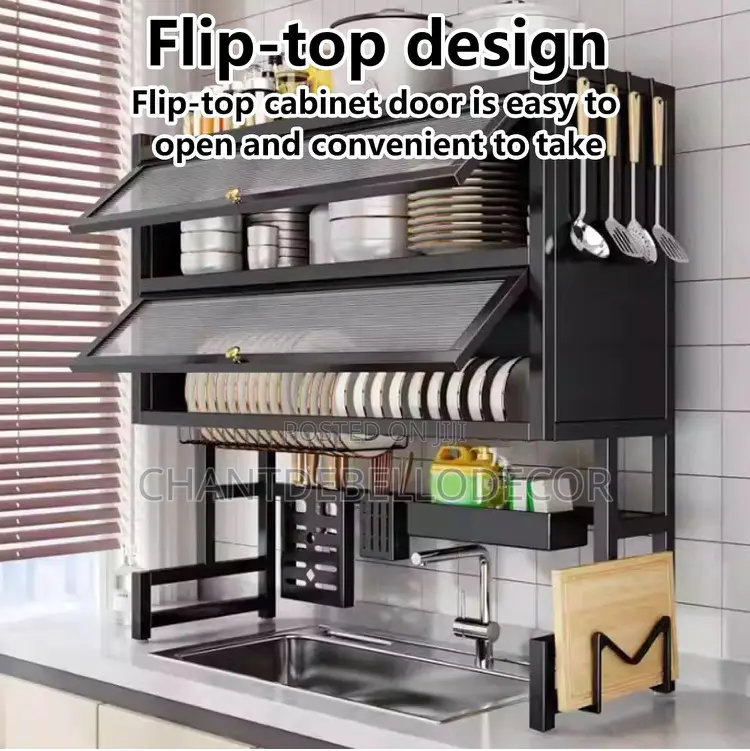 Over The Sink Dish Dust-proof Drying Rack Double Layer With Cover