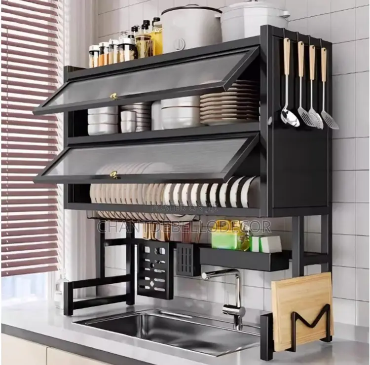 Over The Sink Dish Dust-proof Drying Rack Double Layer With Cover