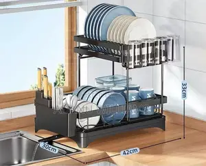 2-Tier Black Stainless Steel Over-Sink Dish Drying Rack