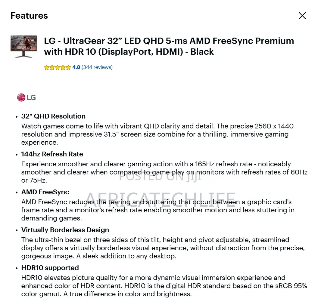 Lg Ultragear 32gn650-B 32inch 165hz 1440p (Quad-Hd) HDR Gaming Monitor