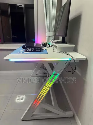 White Modern Carbon Fibre Argb Gaming Computer Desk/Table With Remote
