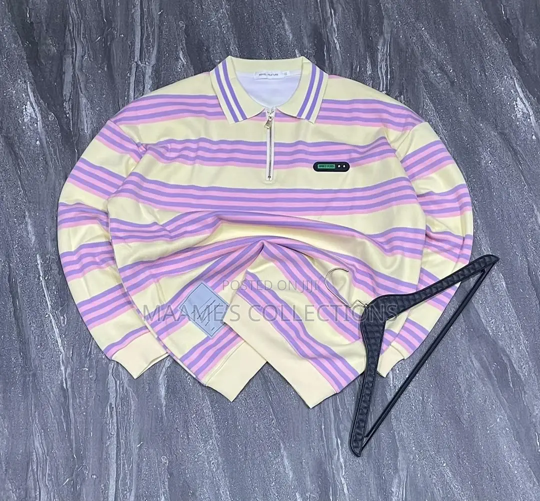 Men’S Striped Cotton Sweater / Pullover Polo Shirt