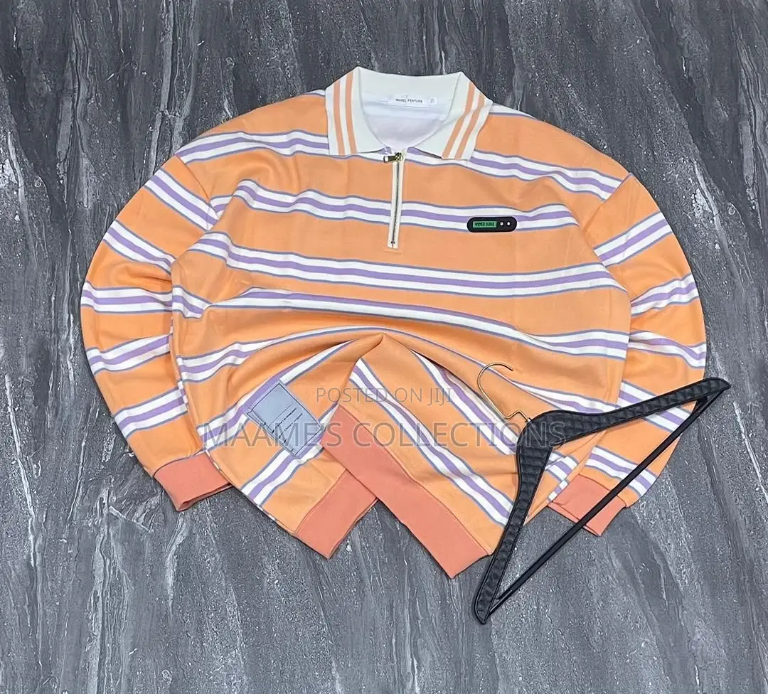 Men’S Striped Cotton Sweater / Pullover Polo Shirt