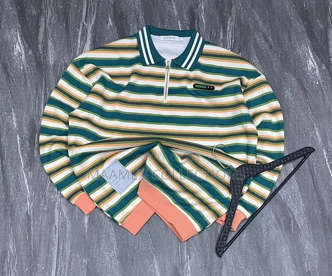 Men’S Striped Cotton Sweater / Pullover Polo Shirt