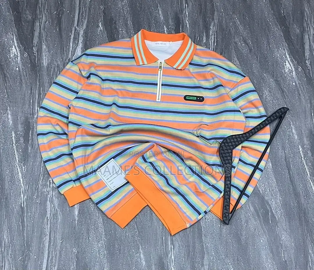 Men’S Striped Cotton Sweater / Pullover Polo Shirt