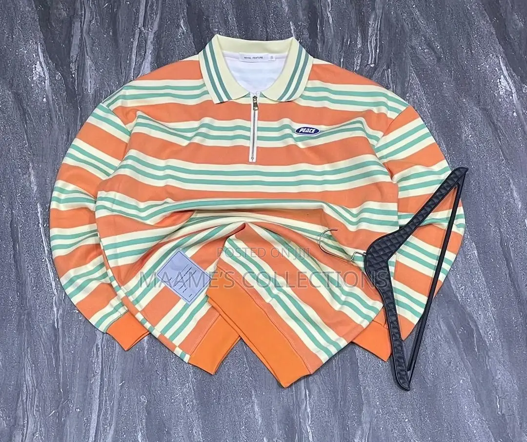 Men’S Striped Cotton Sweater / Pullover Polo Shirt