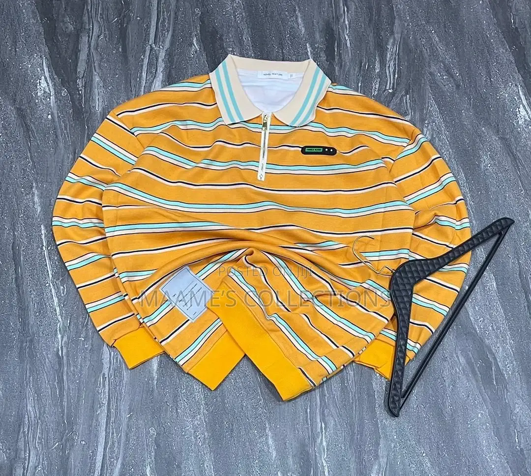 Men’S Striped Cotton Sweater / Pullover Polo Shirt