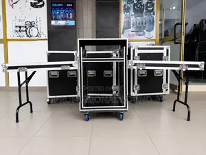 Black Dj Flight Case With Aluminum Reinforcement and Wheels.