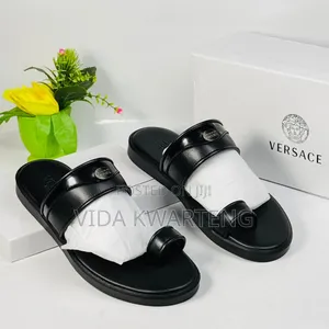 Versace Black Leather Slippers