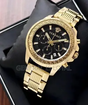 Versace Greca Action Chrono Gold-Tone Watch With a Black Dial.