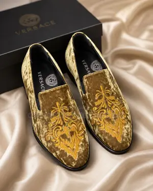 Classic Golden Royale Versace Velvet Loafers