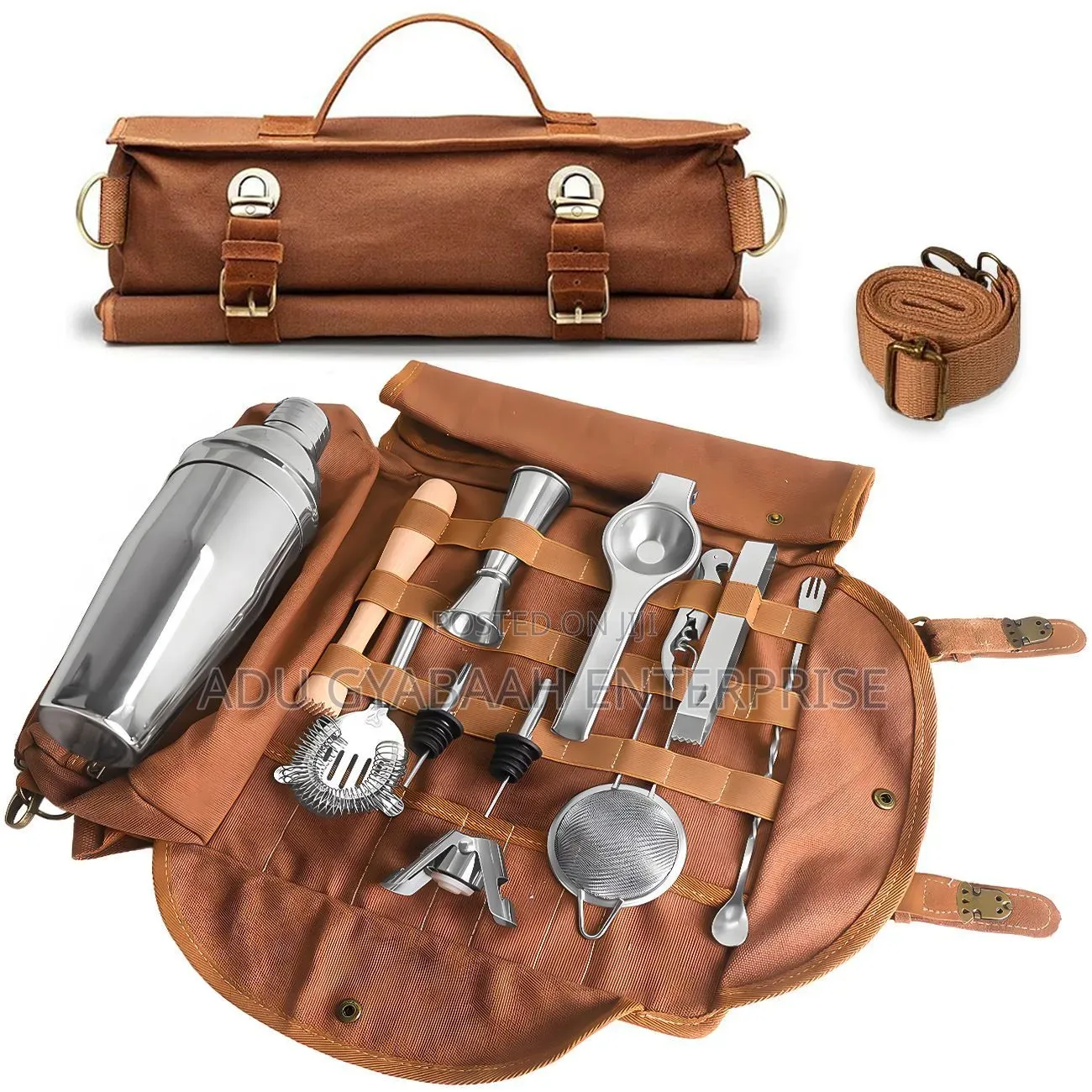 Premium Leather Portable Cocktail Kit Bag