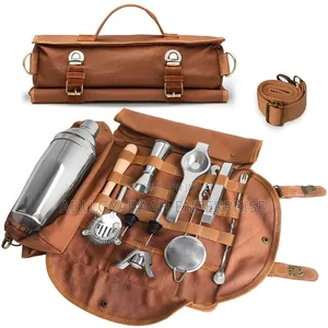 Premium Leather Portable Cocktail Kit Bag