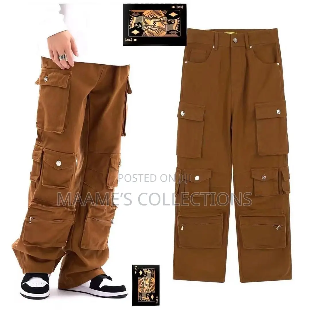 Men’S Baggy Cargo Pants Khaki Side Pockets