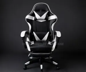 Black/White Ergonomic Gaming Chair With Footrest and Headrest Pillow.