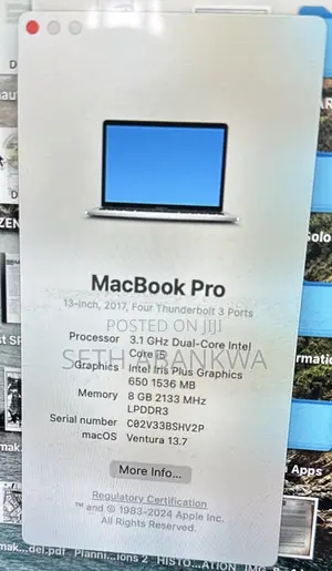 Laptop Apple MacBook Pro 2017 8GB Intel Core i5 SSD 500GB