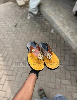 Yellow and Brown Leather Multicolored Bisi Ahenema/ Chawchaw Slippers