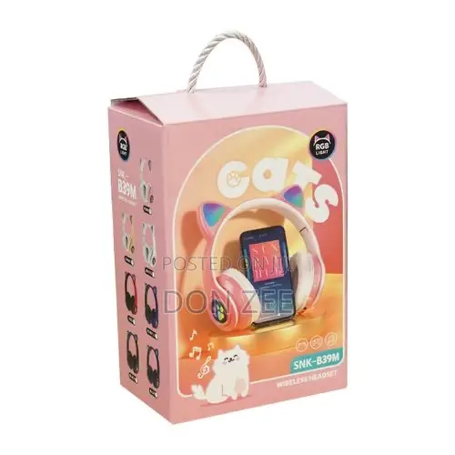 Cat Ear Wireless RGB Bluetooth Gaming Headset With Mic - Pink
